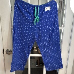 Blue Polka Dot Lounge Pants with Green Drawstring